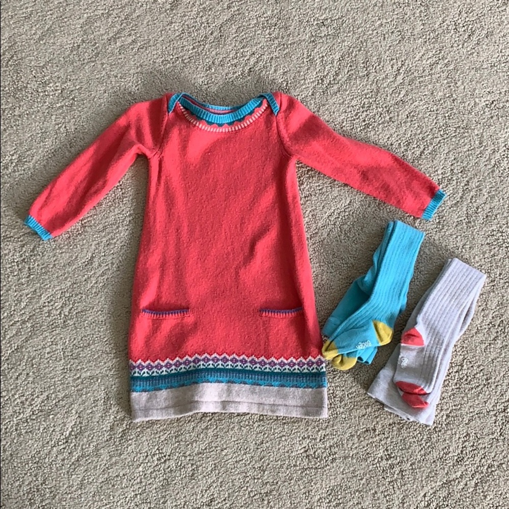 Mini Boden sweater dress with matching tights